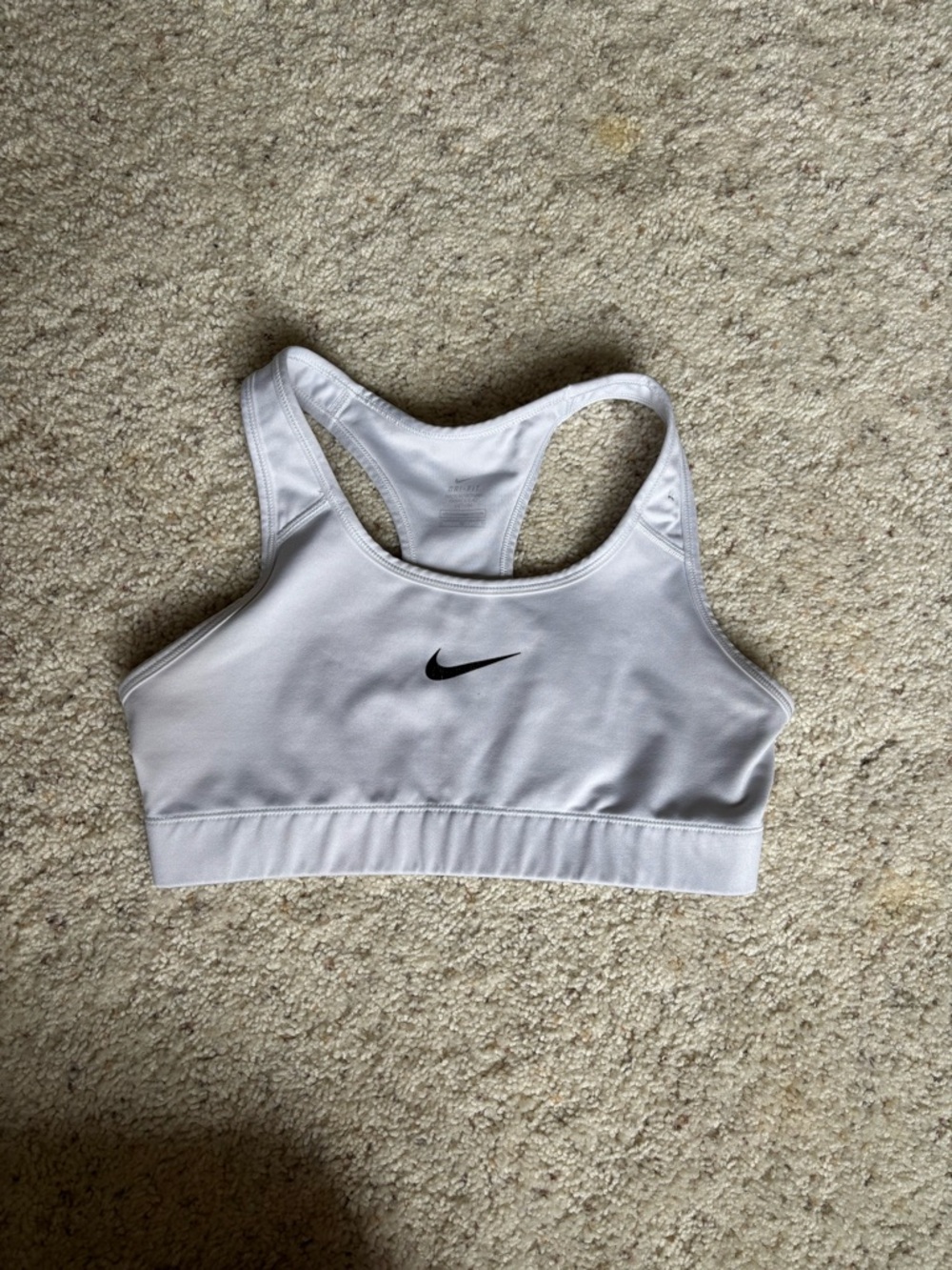 Nike White Racerback Sports Bra with Black Swoosh